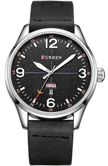 CURREN 8265 Men Quartz Wristwatch With Week Shows And Calendar Leather Strap Male Watches Black