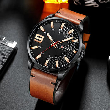 CURREN 8371 Top Brand Luxury Unique Men's Watches Quartz Leather Strap Business Wrist Watch Brown/Black