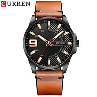 ساعة كورين 8371 الفاخرة من أفضل العلامات التجارية للرجال كوارتز بحزام جلدي للعمل باللون البني / الأسود