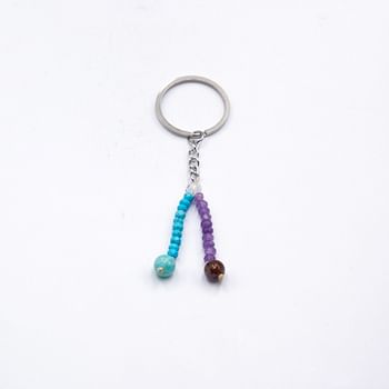 Amethyst and Turquoise Natural Crystal Keychain - Good Luck and Prosperity