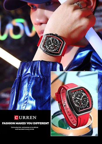 CURREN Men Rectangle Watch Brand Chronograph Wristwatch Big Case Sport Watches