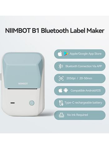 NIIMBOT B1 Label Maker Machine, Bluetooth Label Printer Thermal Label Sticker Printing Size 20-50mm, PORTABLE & SMALLER, 1500 mAh Lithium Battery, Compatible With iOS & Android For Retail, Office, Supermarket