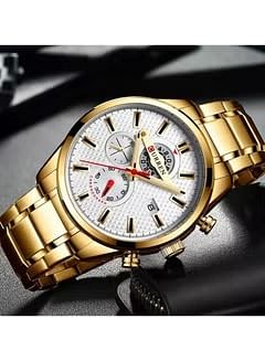 Curren 8352 Chronograph, Watch Waterproof Men's New Gold Stainless Steel Luxury Military Watch for Men