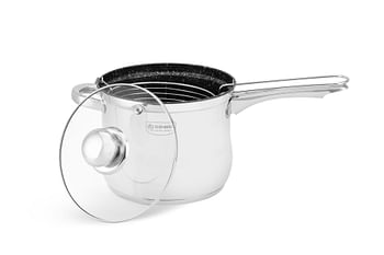 EDENBERG Saucepan with Basket | Ceramic Marble-Coating | Non-Stick, PFOA-Free Stainless Steel Stir Fry Pan with Lid | Steamer Fryer Pot with Basket & Glass Lid- White, 3.8 L