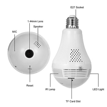 Camera Wireless 1080P Panoramic Fish Eye WIFI 360 Degree Bulb LED Light IP Camera IR Lamp Night Vision IR-CUT Full View