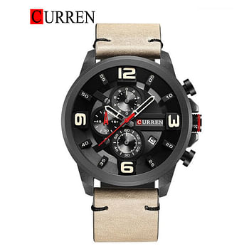 CURREN Original Brand Leather Straps Wrist Watch For Men 8288 - Black Grey