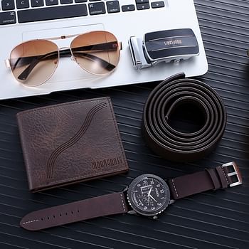 4 Pcs Men's Gift Box Set Watch Wallet Belt and Sunglasses