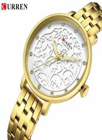 Curren 9046 Golden Steel Chain White Dial Ladies Luxury Watch