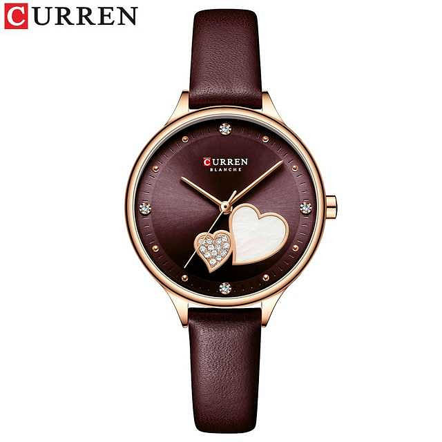 Curren 9077 Original Brand Leather Strap Wrist Watches For Women / All Brown