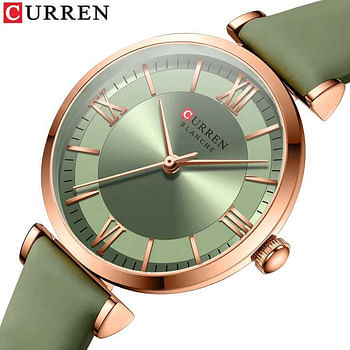 Curren 9079 Original Brand Leather Straps Wrist Watch For Women / Light Green