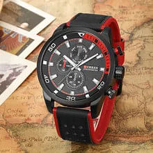 CURREN 8250 Men's Military Sports Watch New Fashion Casual Brand Waterproof Leather Quartz Watch Black/Red