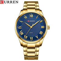 Curren 8409 Original Brand Stainless Steel Band Wrist Watch For Men / Gold and Blue Dial