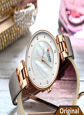 Curren 9056 Leather Strap Woman Watch