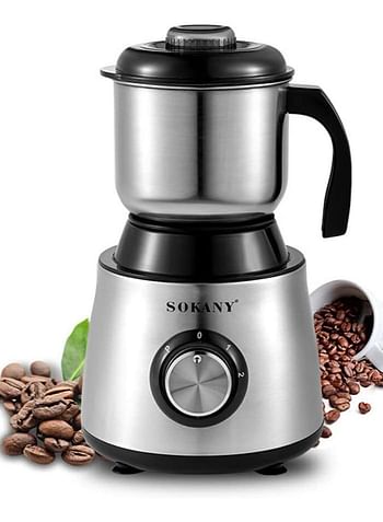 Sokany Electric Coffee Grinder 500 Watt SK-156 - Silver and Black