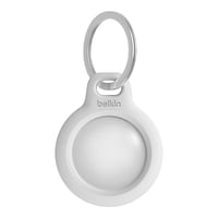 Belkin Apple AirTag Secure Holder w/ Key Ring | Twist and Lock Design, Scratch Prototection for Apple AirTag |Easy Attachment in Bags, Purse, Pets - White