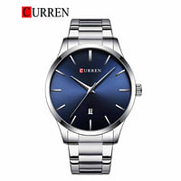 CURREN Original Brand Stainless Steel Band Wrist Watch For Men 8357 Silver Blue