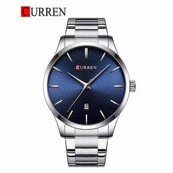 CURREN Original Brand Stainless Steel Band Wrist Watch For Men 8357 Silver Blue