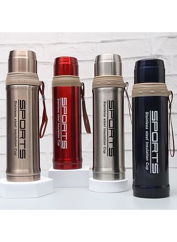 Pack of 2 Sports Stainless Steel Thermos Vacuum Flask 750 ML Capacity with Insulation Cup Comes in Assorted Colors.