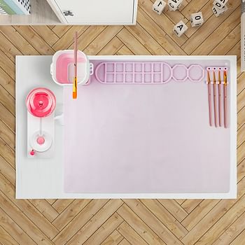 Silicone Painting Mat with Foldable Cup and Paintbrushes Pink