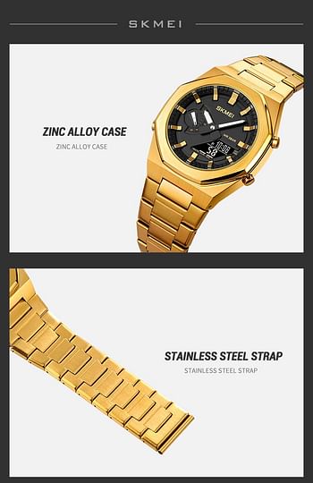 SKMEI 1816 Dual-Display Electronic Watch With Luminous Waterproof Steel Strap Fashion Business Wristwatches For Men 41.1mm - Silver