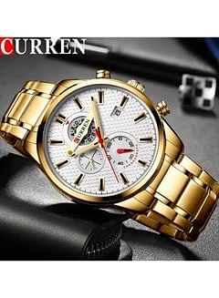 Curren 8352 Chronograph, Watch Waterproof Men's New Gold Stainless Steel Luxury Military Watch for Men