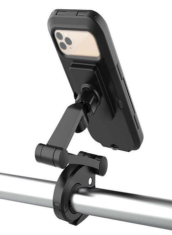 Bike Phone Holder Case Outdoor Waterproof Handlebar Mobile Support Mount - Black