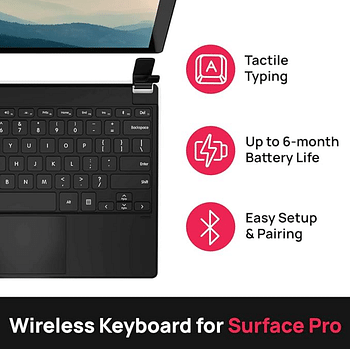 Brydge 12.3 Pro+ Wireless Keyboard with Precision Touchpad | Compatible with Microsoft Surface Pro 7, 6, 5 & 4 | Designed for Surface | (Black)