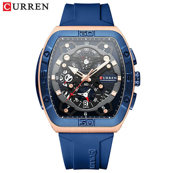 CURREN  Men Rectangle Watch Brand Chronograph Wristwatch Big Case Sport Watches