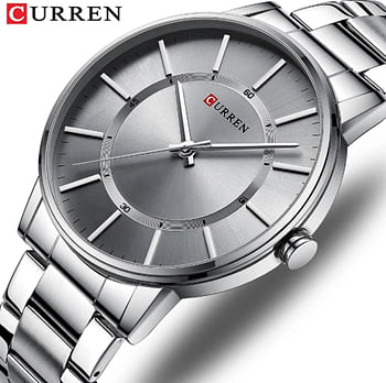 CURREN Original Brand Stainless Steel Band Wrist Watch For Men 8385 Silver Gray