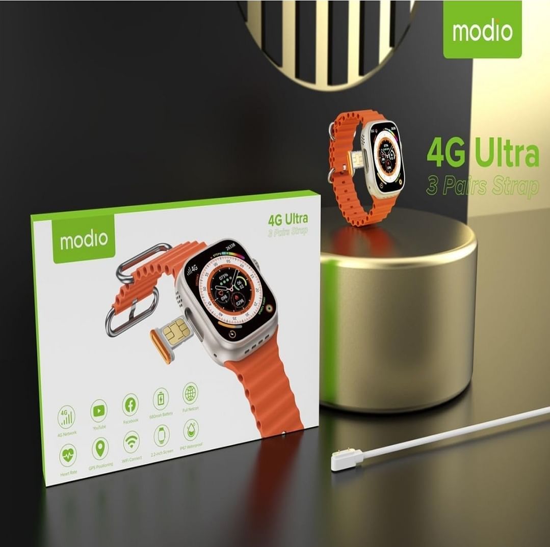 Modio 4G Ultra 2.2 Inch HD Display Smart Watch (Black)