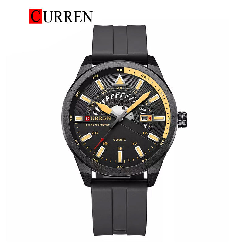 CURREN Luxury Silicone Band Men's Sports Watch with Calendar 8421 - Black