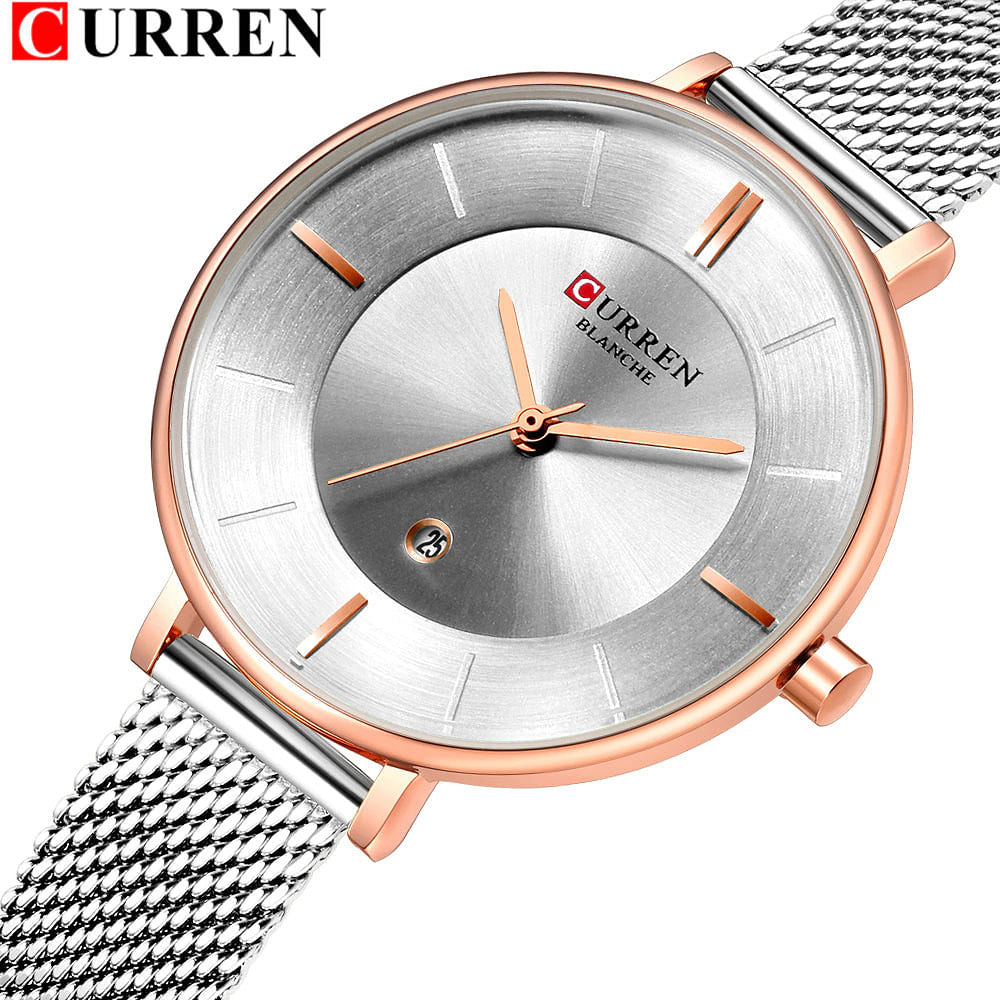 Curren 9037 Original Brand Stainless Steel Band Wrist Watch For Women / Silver