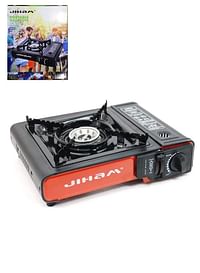 -Jiham Portable Gas Stove Single Burner Stainless Steel Body Electronic Ignition for Outdoor Camping - Black & Red