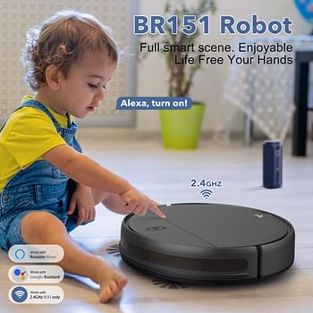 Robot Vacuum and Mop Combo, WiFi/App/Alexa, Robotic Vacuum Cleaner with Schedule, 2 in 1 Mopping Robot Vacuum with Watertank and Dustbin, Self-Charging, Slim, Ideal for Hard Floor, Pet Hair, Carpet - BR151 model