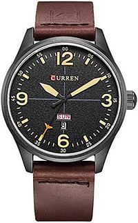 CURREN 8265 Men Quartz Wristwatch With Week Shows And Calendar Leather Strap Male Watches Dark Brown/Black