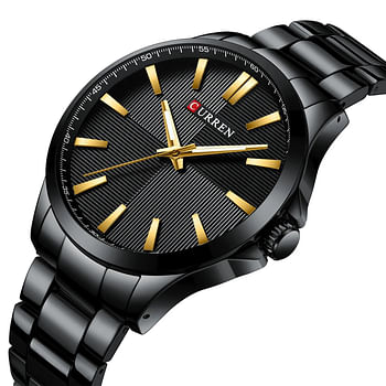 Curren 8322 Men Fashion Watch Luxury Stainless Steel Band Business Clock Waterproof Wristwatch- Black and Gold