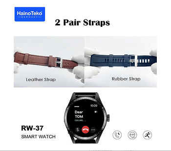 Haino Teko Germany RW37 Watch Buds With Large Screen Round Shape AMOLED Display Smart Watch and Bluetooth Earbuds With 2 Pair Straps for Ladies and Gents