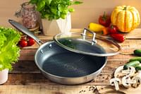 Edenberg 26CM FRY PAN WITH LID BLACK HONEY COMB COATING - NON-STCK SCRATCH FREE Three layers, STAINLESS STEEL+ALUMINIUM+STAINLESS STEEL