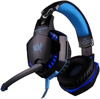 EACH G2000. Stereo Bass Noise Cancelling Gaming Headset Earphone with 3.5mm Jack, LED Backlit Mic (Black, Blue)