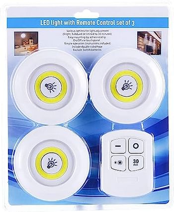 Set Of 3 Wireless Adjustable Led Brightness Lights With Remote Control