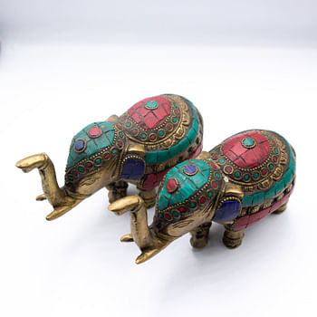 Alpine Crystal Brass Elephants Set, 2 pieces set, Handmade in Nepal, Antique Home Decor