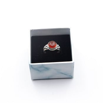 925 Sterling Silver Natural Red Carnelian Crystal Ring Size Diameter 3 cm