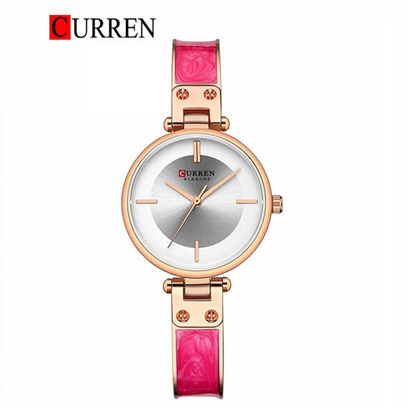 Curren 9058 Original Brand Stainless Steel Band Wrist Watch For Women / Pink and Gold