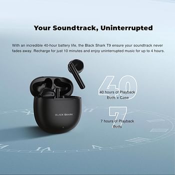 Black Shark T9 Bluetooth Wireless Earphone, Lightweight Design, Bluetooth 5.3 Connectivity, Low-latency Gaming Mode, Active Noise Cancellation, 40 Hours Battery Life & IPX4 Water Resistance - White