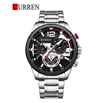 CURREN 8395 Original Brand Stainless Steel Band Wrist Watch For Men Silver/Black