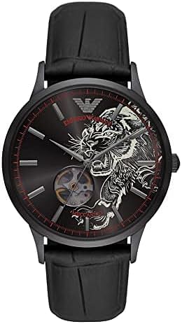 ساعة إمبوريو أرماني AR60046 للرجال أوتوماتيكية بسوار جلدي أسود 43 ملم - أسود