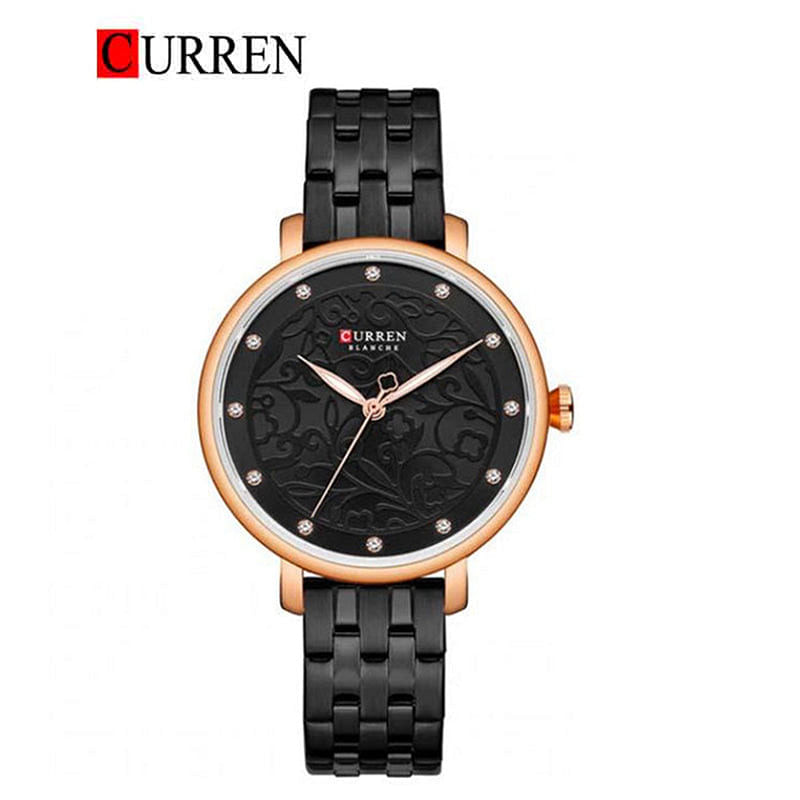 Curren 9046 Original Brand Stainless Steel Band Wrist Watch For Women / All Black