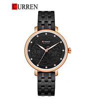 Curren 9046 Original Brand Stainless Steel Band Wrist Watch For Women / All Black