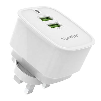Home Charger Dual USB W/Type-C Cable TOR-508 TORETO(WHITE)