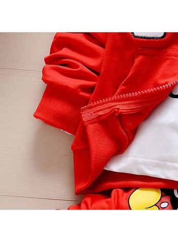 Mouse 3 Pcs Hooded Jacket Shirt and Trouser For Boys Girls Cartoon Theme Party Costume Dress Birthday Gift Red 13-18 Months